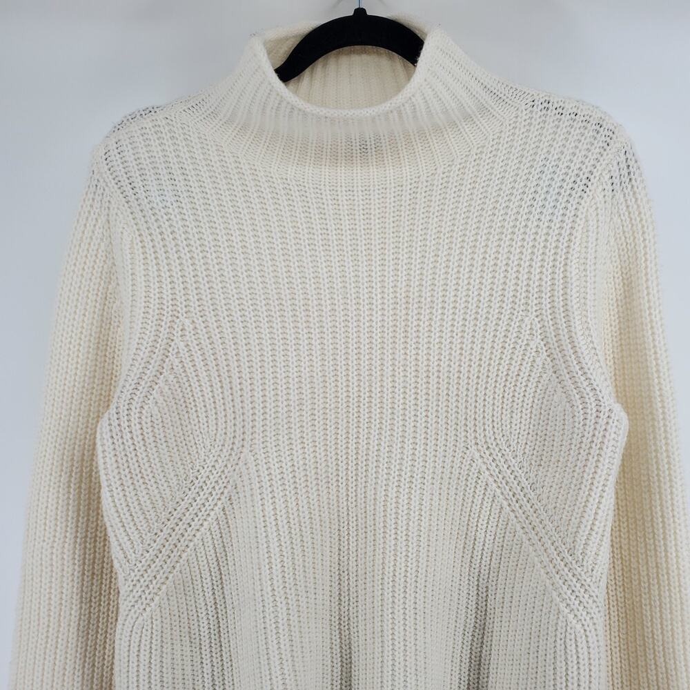 Cremleuix Wool Blend Cream Mock Neck Chunky Knit Sweater with Bell Sleeves| S - Picture 2 of 11